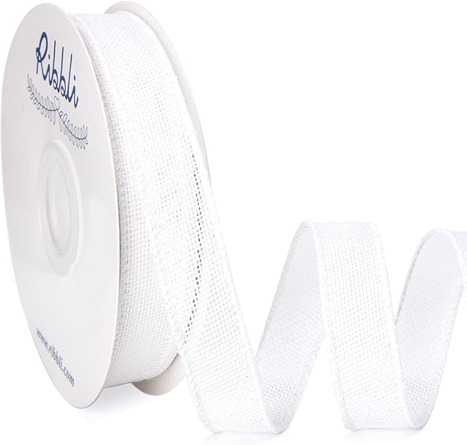 Ribbli White Burlap Wired Ribbon, 1” Inch x Continuous 20 Yard, White Wired Ribbon for Wreaths,Big Bows,Tree Decoration,Outdoor Decoration