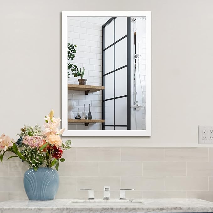 BOMINICA Rectangular Wall Mirror 20” x 28” Bathroom Mirror Framed Wall Mirror for Living Room, Vanity, White