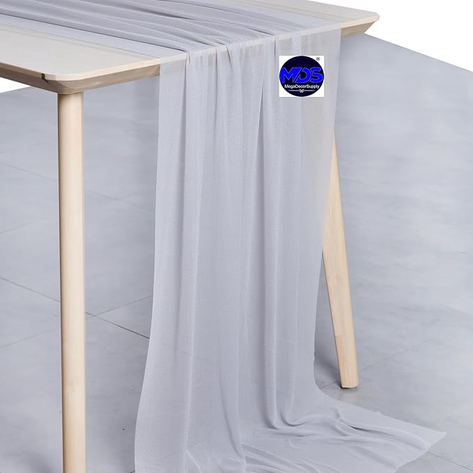MDS Halloween Chiffon Table Runner - 20 Pack, 29 x 170 Inches, 14ft Each - Sheer Spooky Table Runners for Haunted House Parties, Trick-or-Treat Tables, Witchy Décor, Wedding & Events - Cool Gray