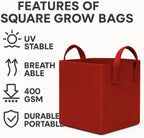 Square Geo Fabric Grow Bag 400 GSM Durable Breathable UV Resistant Reusable Plant Container for Herbs, Vegetables Flowers Space Saving Gardening Pack of 2 (Green, 15 inch) (Red)