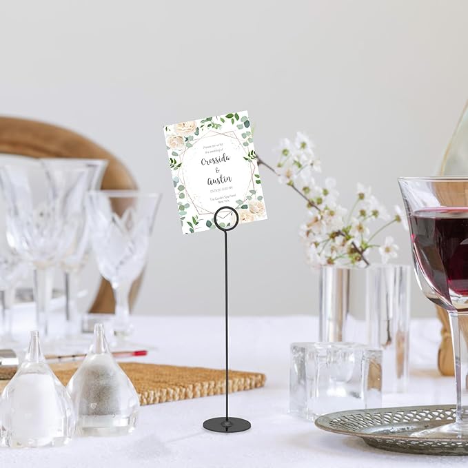 Urban Deco 24PK Table Number Holders Place Card Holders 12 Inch Table Card Holders Steel Card Holders for Photos, Food Signs, Memo Notes, Weddings, Restaurants, Birthdays (Black 24PK)