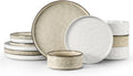 LIANYU Plates and Bowls Dinnerware Sets, 12 Piece Stoneware Dishware Set for 4, Dish Tableware Sets Includes Dinner Salad Plates Cereal Bowls, Chip & Scratch Resistant, Polar White & Sandy Beige