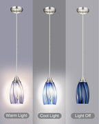 Dark Blue Glass Mini Pendant Lights for Kitchen Island 3Pack Blown Art Glass Pendant Lighting Shade Hanging Pendant Lights with Brushed Nickel Finish for Kitchen Over Sink,Dining Room