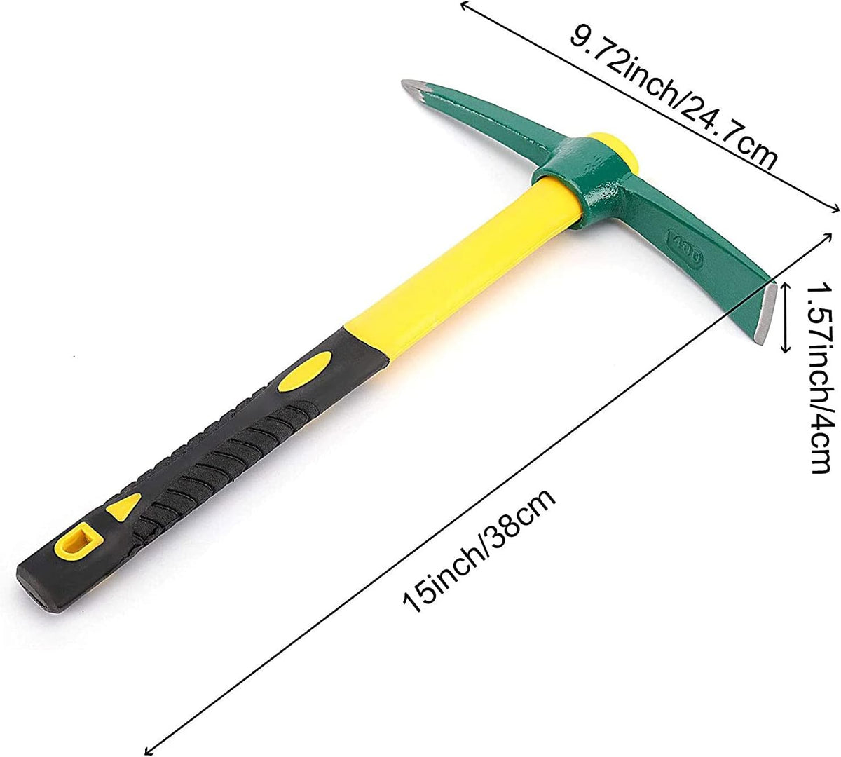 ZOENHOU 2 PCS 15-Inch Solid Pick Mattock, Forged Garden Pick, Weeding Mattock Hoe Agriculture Hand Tools with Heavy-Duty Fiberglass Handle for Weeding Cultivating Camping Prospecting