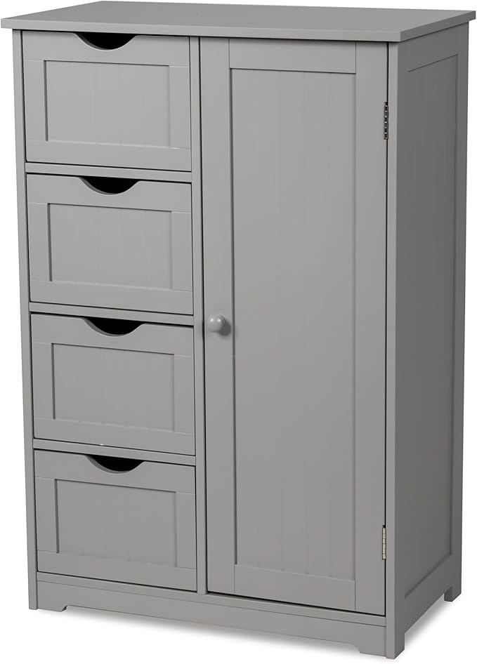 GLACER Bathroom Floor Cabinet, Multifunctional Storage Cabinet with 4 Drawers and 1 Door, Wooden Side Storage Organizer for Bathroom, Living Room or Kitchen, 22 x 12 x 32 inches (Grey)
