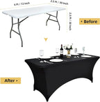 2-Pack 6ft Black Spandex Table Covers for Rectangle Standard Folding Tables - Wrinkle Resistant Stretch Tablecloths - Ultimate Fitted Table Protector for Parties, Trade Shows, Banquet