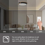 Dimmable Wood Flush Mount Ceiling Lights, Modern LED Black 5CCT 2700K-6000K Lighting Fixtures, Round Ceiling Lamp for Kitchen Living Room Dining Room Bedroom, 15.8in