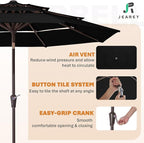 JEAREY 9FT 3 Tier Patio Umbrella Outdoor Market Umbrella Table Umbrellas with 8 Ribs 1.5 Pole Push Button Tilt and Crank UV Protection for Garden,Black