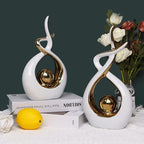 Norrclp Home Decor Modern Abstract Art Ceramic Statue Table Decorations for Dining Room Living Room Office Centerpiece (White and Gold, Large)