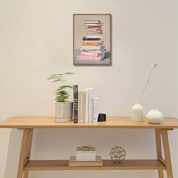 Djmwtb Book Framed Wall Art Books Canvas Wall Art Prints Minimalist Library Painting Bookish Pictures Artwork for Classroom Reading Room Office Kids Bedroom 12x16in