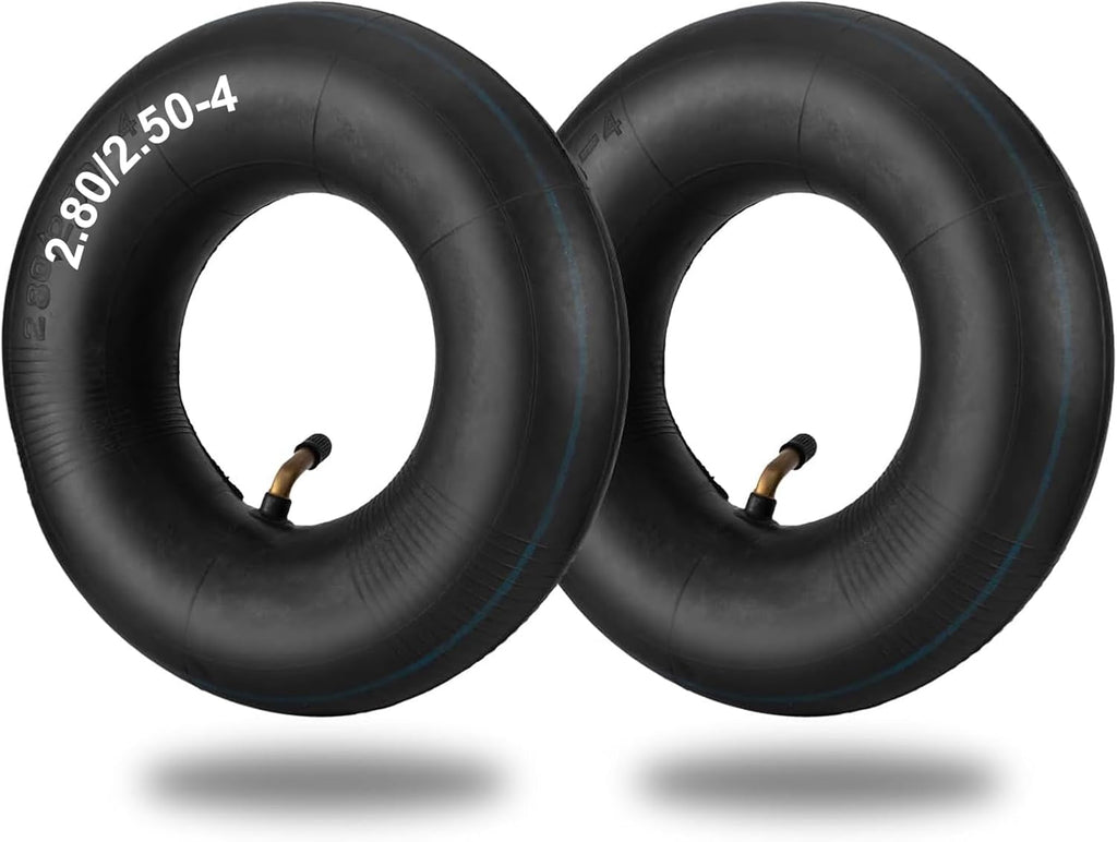 2.80/2.50-4" Inner Tubes, 2 Pack Heavy Duty 2.80 2.50-4/280/250-4 Replacement Tire Inner Tube with Bent Valve for Scooters, Hand Trucks, Wheelbarrows, Utility Cart, Dollys, Lawn Mowers, Trolleys