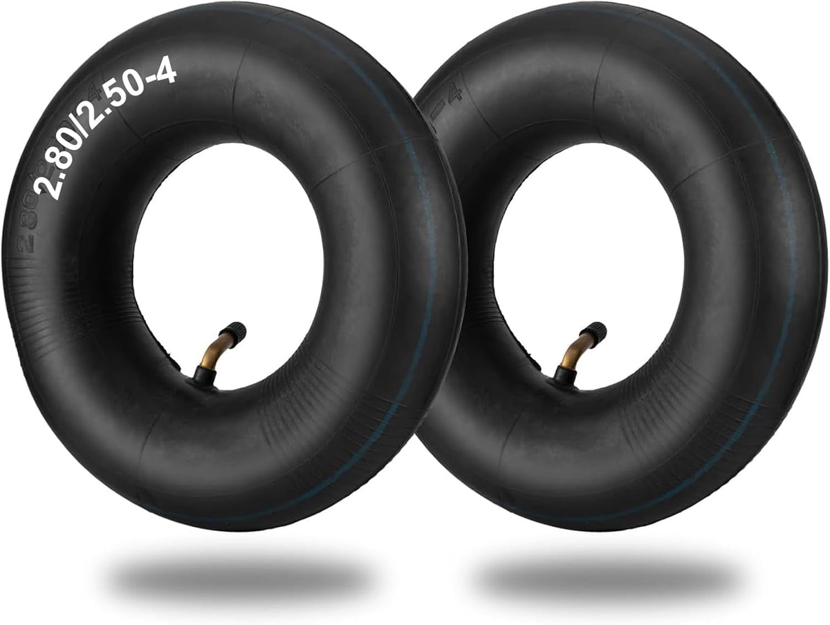 2.80/2.50-4" Inner Tubes, 2 Pack Heavy Duty 2.80 2.50-4/280/250-4 Replacement Tire Inner Tube with Bent Valve for Scooters, Hand Trucks, Wheelbarrows, Utility Cart, Dollys, Lawn Mowers, Trolleys