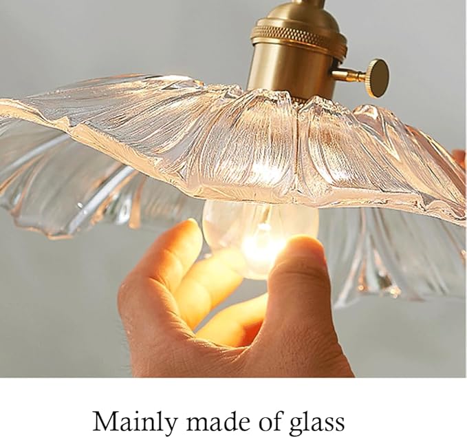 Glass Pendant Light Full Brass Modern Lighting Fixture Transparent Hanging Lamp E26 Socket 11 Inch Adjustable Pendant Lights for Kitchen Island Living Room Bedroom