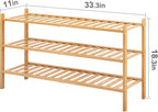 Long Shoe Rack, 3-Tier Bamboo Stackable Shoe Shelf Storage Organizer, Shoe Stand for Closet, Entryway and Hallway