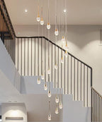 138'' Large Chandeliers for Living Room Modern Crystal Gold Chandeliers Spiral Staircase Pendant Light High Ceiling Lamp Fixture for Foyer Entrance Dimmable 2700-6000K
