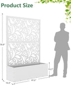 2PCS Metal Planter Box with Trellis,70.9"x47.2"x15.7" Raised Garden Bed with Drainage Holes, Privacy Planters for Outdoor Garden Bed for Climbing Plants,Vegetables,and Vines, White-Flower