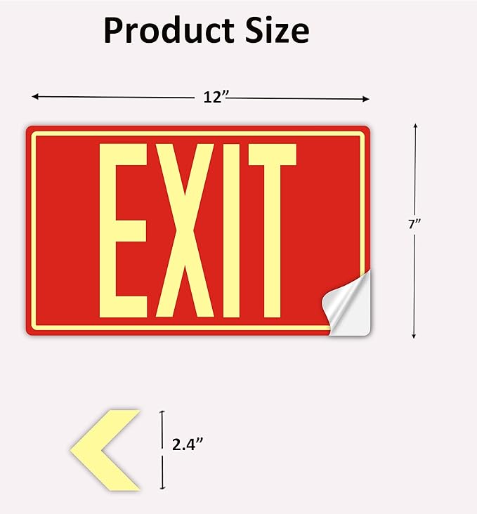 5Pack Photoluminescent Exit Sign, 12"x 7" Glow In The Dark Exit signs with Self-Adhesive Backing, Includes 10pcs Removable Arrows