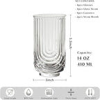 INSETLAN Vintage Glassware Arch Design Glass cups Set of 4, Fashioned Ripple Glassware Highball Glass, Classic Transparent Cocktail Glasses, for Bar Beverages Ice Coffee Juice Water (4pcs-L)