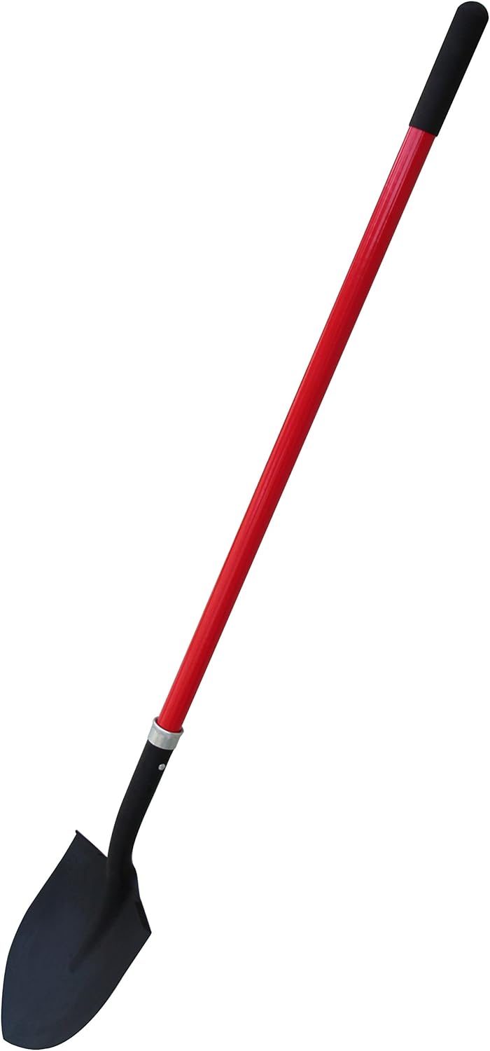 TABOR TOOLS Shovel with Rounded Blade and Long Straight 45 Inch Fiberglass Handle, Digging Spade. J202A. (Straight Handled, Round Blade)