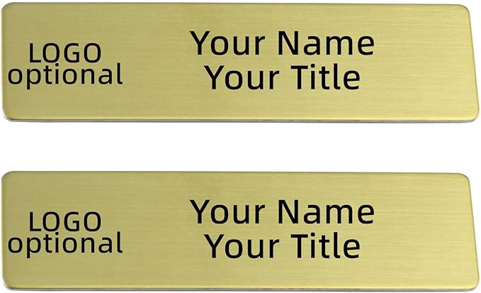 2pcs Stainless Steel Gold Custom Name Tags with Pin or Magnet Adhesive Tape,Personalized,Customizable Name Tags,Custom ID Badge,Metal Name Tag for Cops,Nurses,Doctors(Gold x 2)