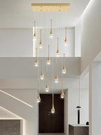 14-Light Modern LED Pendant Lighting Fixture for Kitchen Island Raindrop Crystal Chandelier Gold Chandelier for Dining Room High Ceiling Chandeliers for Staircase Foyer Hallway Villa