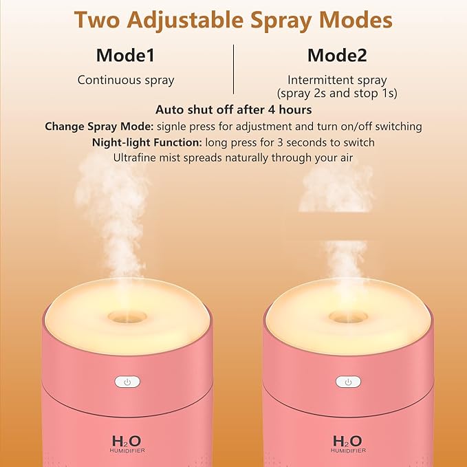 Portable Mini Humidifier, Auto Shut-Off, 2 Mist Modes, Quite, Small Humidifiers for Bedroom Travel Office Desk Plants (Pink)