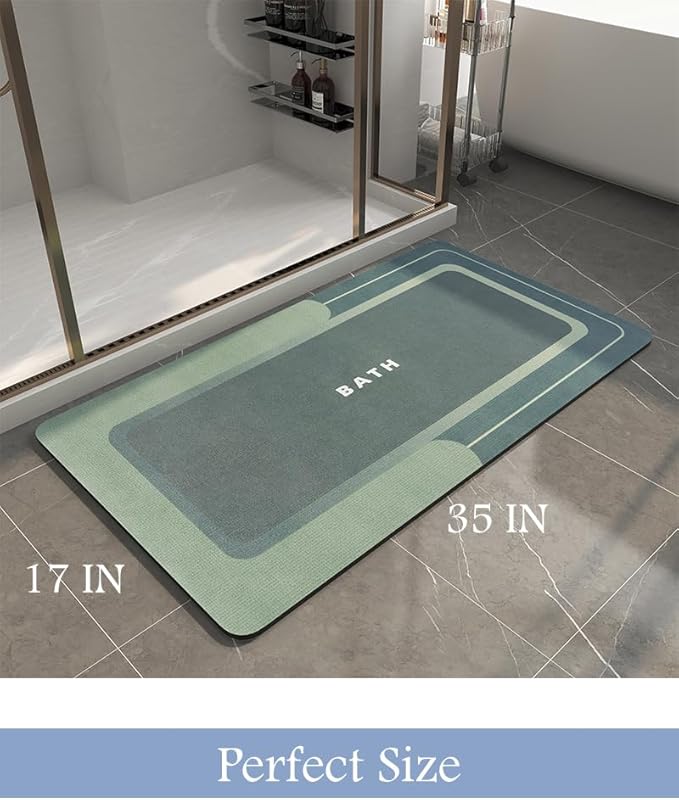 MontVoo-Bath Mat-Bathroom Mat Rug Non Slip Super Absorbent Stain Resistant Quick Dry Thin Bathroom Rug-Bath Mats for Bathroom Floor Bathtub Vanity-Bathmat Bath Rug Easy Care 17"x35" Green