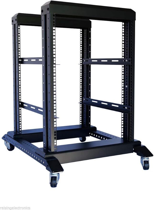 Raising Electronics Server Rack Open Frame Rack 4 Post 19 inch Adjustable Server/Audio Rack Cold Rolled Steel(15U,17 Depth)