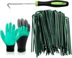 Bakulyor 200Pcs Green Landscape Staples 6 Inch Garden Artificial Turf Stakes Staples, 11 Gauge Lawn Galvanized Ground Fabric Pins for Weed Barrier Sod Decorations Holding Fence and Irrigation Tubing