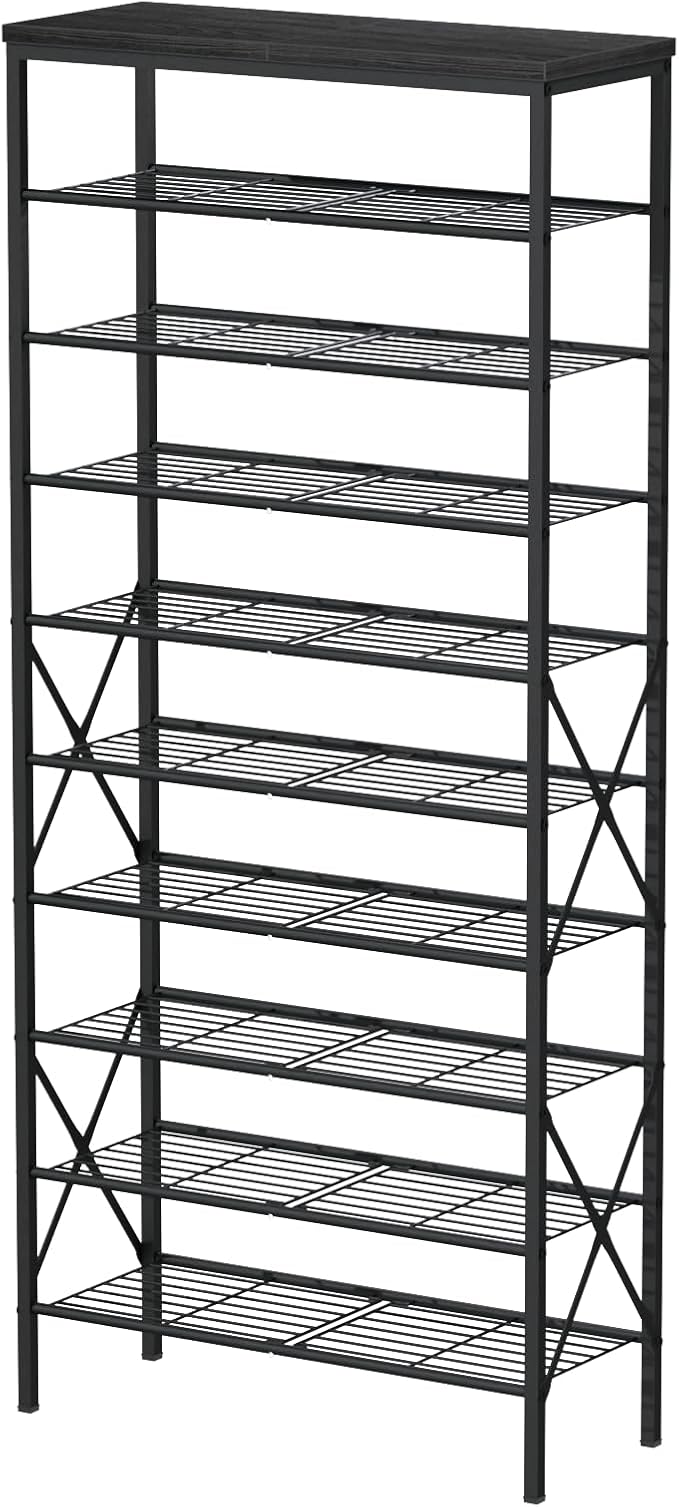 10 Tiers Shoe Storage Organizer, Large Capacity Shoe Shelf Holds 32 Pairs of Shoes,Black