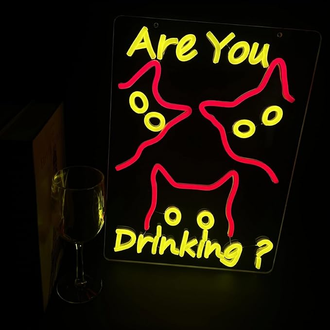 Are You Dringking Neon Sign Cat Neon Sign for Wall Decor,Cat Beer LED Neon Signs for Beer Wine Bar Kitchen Restaurant Home Pub Party Man Cave Club