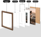 KINLINK 12x16 Picture Frame Rustic brown, Solid Wood Frames with Acrylic Plexiglass for Pictures 11x14/9x12 with Mat or 12x16 without Mat,Wall Display Photo Frame, Set of 4