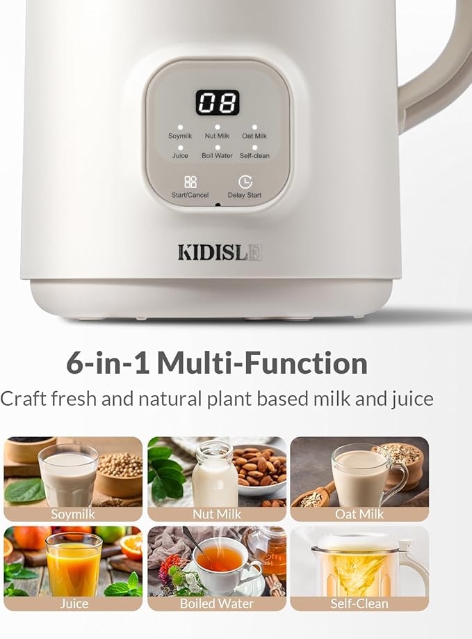 6 in 1 Automatic Nut Milk Maker Blender, 20oz Homemade Coconut, Soy, Oat, Almond, Plant Based Milks and Non-Dairy Beverages with Delay Start/Keep Warm/Boil Water/Self-Cleaning, Cream