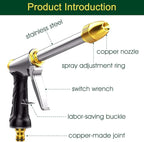 Upgrade Water Hose Nozzle Long Rod Garden Hose Nozzle Heavy Duty metal Brass sprayer 360° Rotaing spray gun for car wash, Plants and Lawn,Patio Gardening, Pets Shower Hose Nozzle + Quick Connector