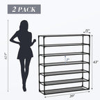 TY ARTS & CULTURE 2 Pack 7-Tiers Shoe Rack Organizer, Sturdy Metal Pipes & Durable Non-Woven Fabric, Space Saving Tall Shoe Shelf Hold 56-70 Pairs, Shoe Rack for Entryway (Black)