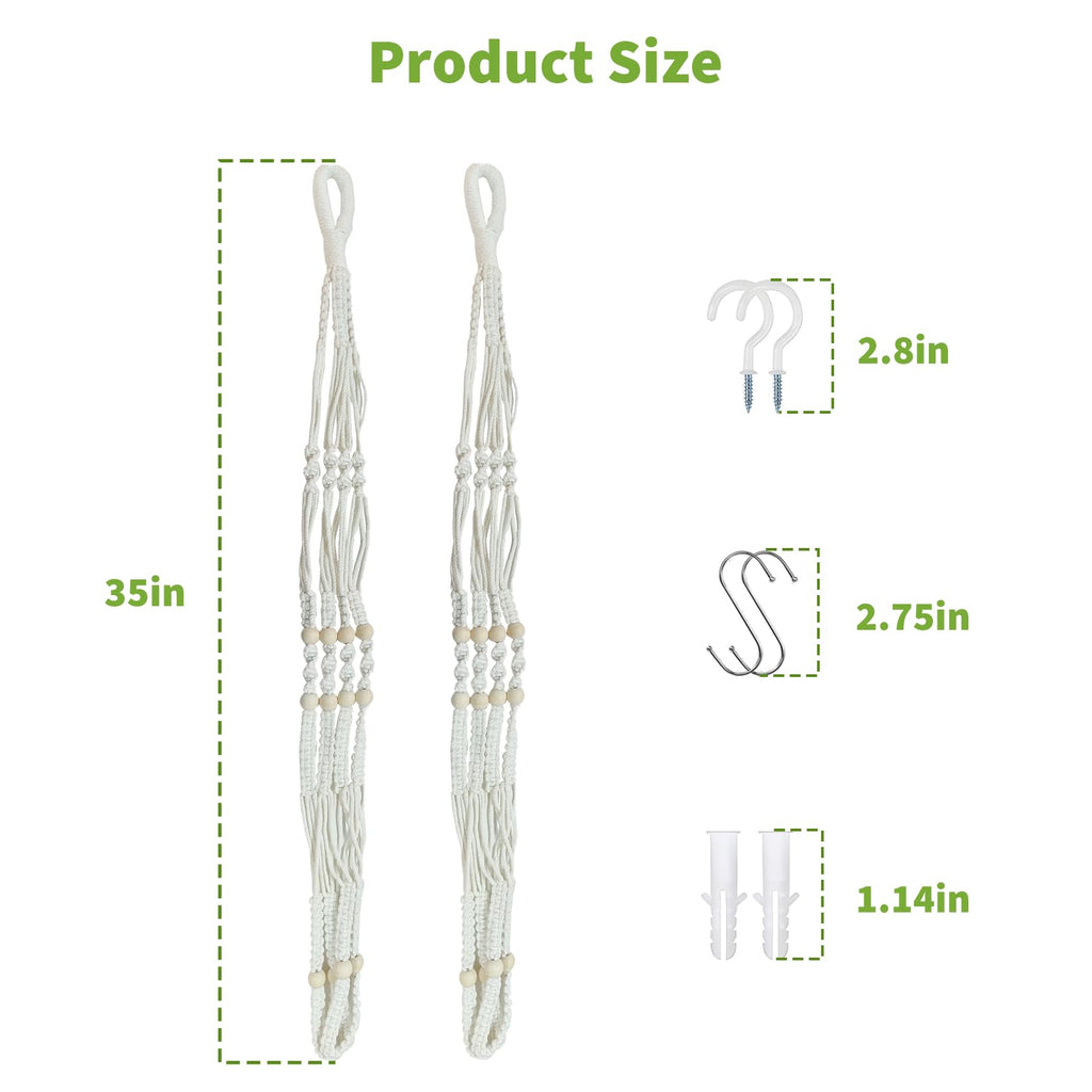 Wdmxszdq Macrame Plant Hanger Set of 2, 35 Inch Indoor Hanging Planter with 4 Hooks, Macrame Plant Hangers for Pots, No Tassels Boho Home Decor, Ivory (Pots Not Included)