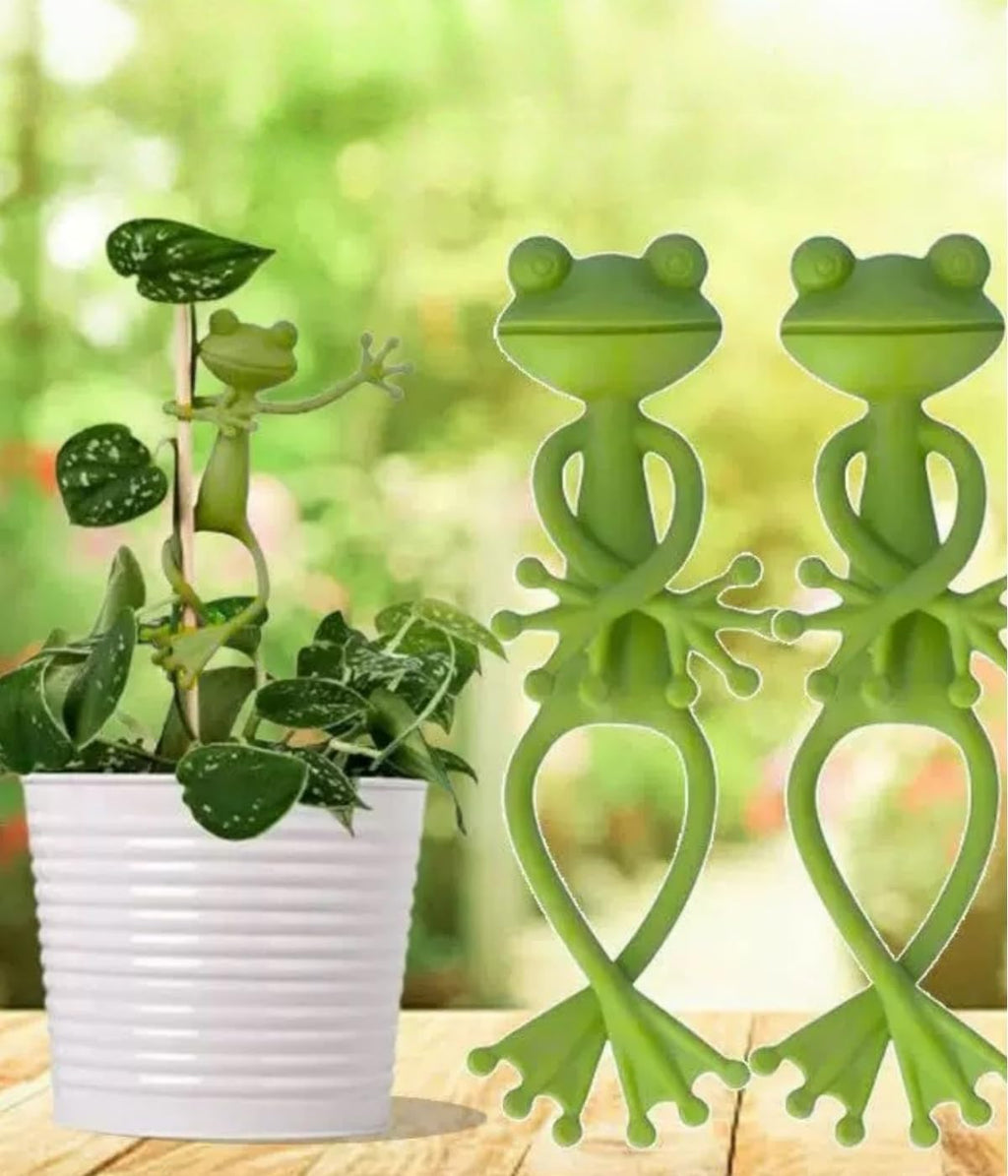 6 pcs frog Plant Stand , green animal shaped support frame ,small potted plant holder , garden decoration for indoor and outdoor use , pot fixing clamp for up right plant growth