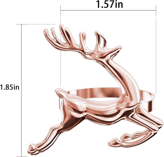 ZeeDix Set of 6 Rose Gold Elk Chic Napkin Rings for Christmas Dinning Table Setting-Wedding Receptions, Christmas, Thanksgiving and Home Kitchen for Casual or Formal