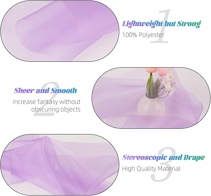 Crystal Organza Fabric Tulle 11 Inch by 50 Yards Sheer Tulle Rolls for DIY Craft Wedding Party Baby Shower Decor Gift Wrapping Party Supplies (Purple)