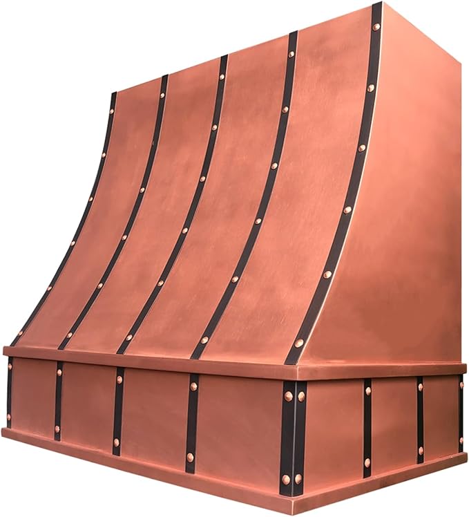 CT Copper Tailor Sloped Copper Vent Hood Wall Mount,48'' W,48''H, 1150 CFM Exhaust Fan,Stainless Steel Vent,LED Light,Dishwasher-Safe Baffle Filters,VH8TR1