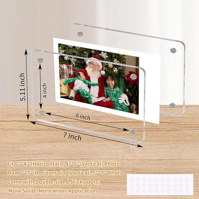 4x6 Acrylic Magnetic Picture Frames Refrigerator, Clear Magnetic Fridge Photo Frame Compatible with Polaroid Camera Photos for Home/Kitchen Refrigerator/Locker/Cabinets/Wall, 6 Pack