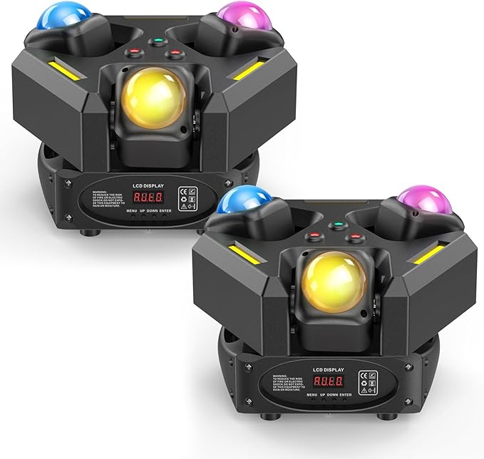 Three Head Rotation Moving Head Stage Lights 9 X 10W RGB LED DJ Lighting with DMX Mode Sound Stage Lighs and Parties Lights Activated for Party Wedding Concert Disco DJ Concert Show (2 Pack)