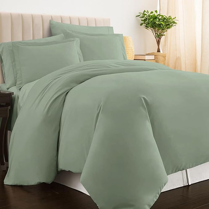 Pizuna Pure 100% Cotton Twin Duvet Cover Set, Luxurious 400 Thread Count Long Staple Cotton Sateen Weave with Button Closure (Combed Sea Foam Cotton Duvet Cover Twin)