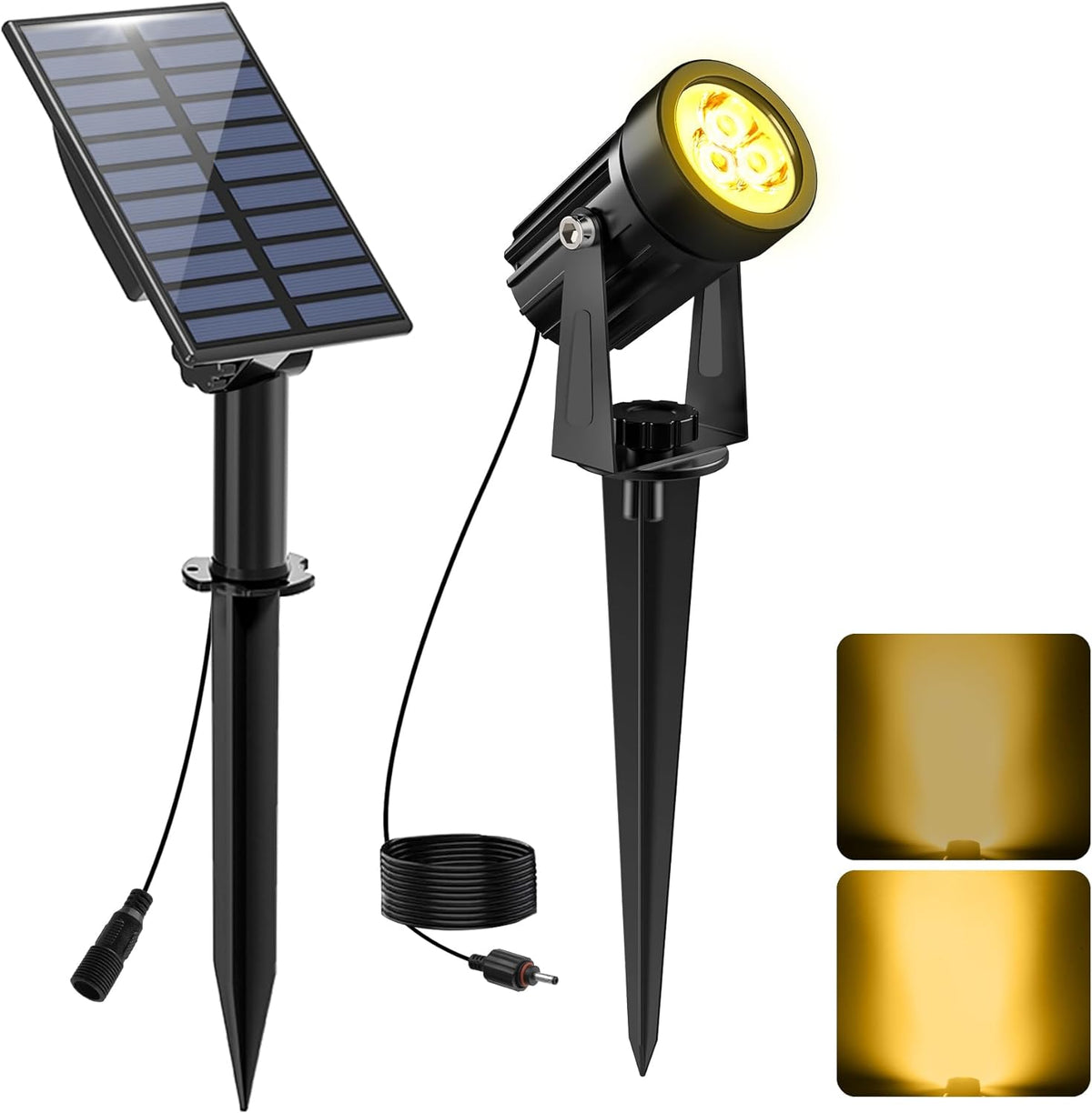 Solar Spot Lights Outdoor, Solar Landscape Spotlights IP65 Waterproof 9.8ft Cable,Auto On/Off Outdoor Wall Lights for Garden Yard Driveway Porch Walkway Pool (3000K Warm White)