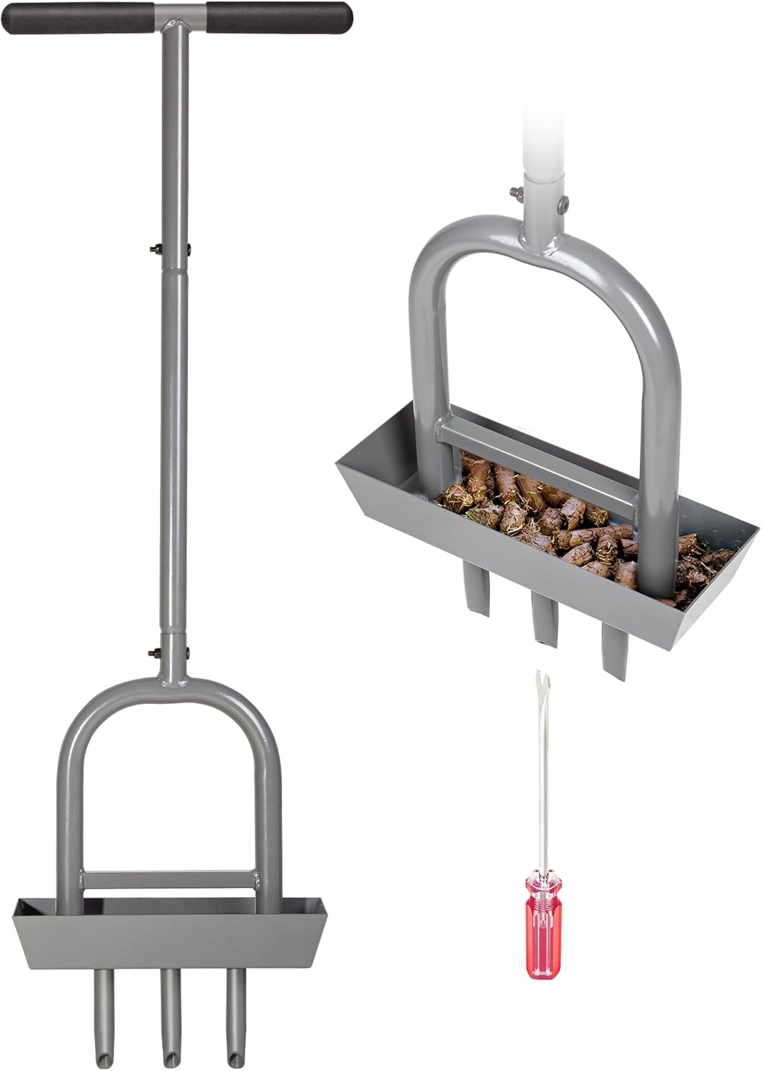 Walensee Lawn Aerator Coring Tool with Soil Core Storage Tray, 38.2" Manual Yard Plug Aerator with 3 Tines, Grass Aeration Gardening Tool with Cleaning Tool for Lawn Care and Compacted Soil