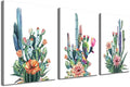 Wall Art for living room Canvas Prints Artwork bathroom Wall Decor Simple Life Green plants cactus Picture Watercolor painting 3 Pieces kitchen bedroom wall decorations Office Works Home Decoration