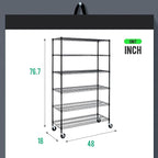PayLessHere Commercial Grade 6 Tier Adjustable Storage Shelf Heavy Duty Metal Shelf NSF Certified Wire Shelving Unit with Wheels 6000LBS Capacity 18" D x 48" W x 72" H,Black