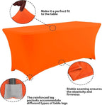 IVAPUPU 2 Pack 6FT Table Cloth for Rectangular Fitted Events Stretch Orange Table Covers Washable Spandex Tablecloth Protector for Party, Wedding, Cocktail, Banquet, Festival
