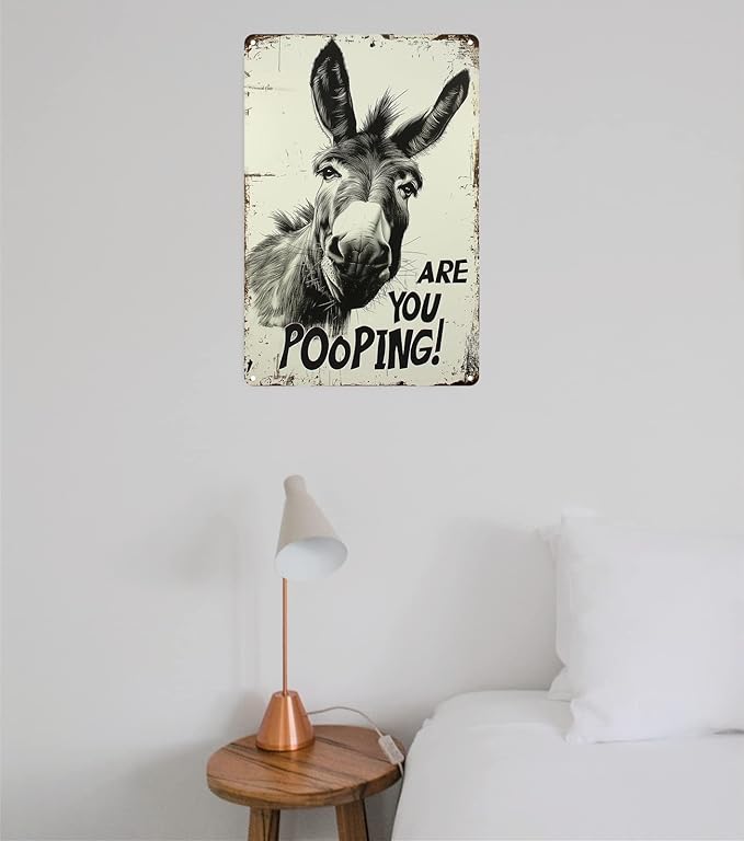 Funny Donkey "Are You Pooping?" Tin Sign - 8x12 Inch Vintage Metal Wall Décor, Humorous Bathroom Sign for Indoor & Outdoor Use, Farmhouse-Style Rustic