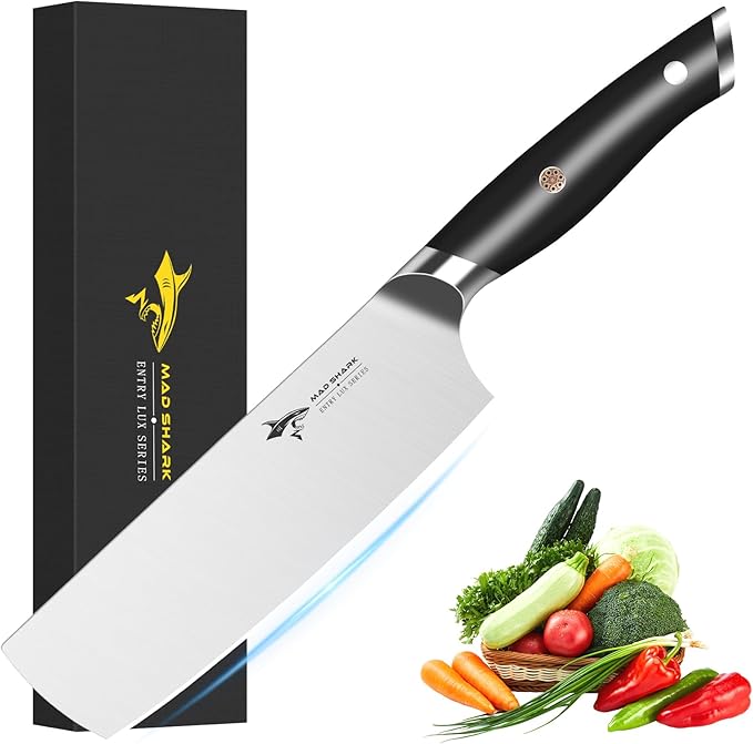 MAD SHARK Nakiri Knife 7 inch Chef Knives, Vegetable Kitchen Knife with High Carbon Stainless Steel Blade, Multipurpose Asian Knife for Chopping, Cutting and Slicing with Ergonomic Handle